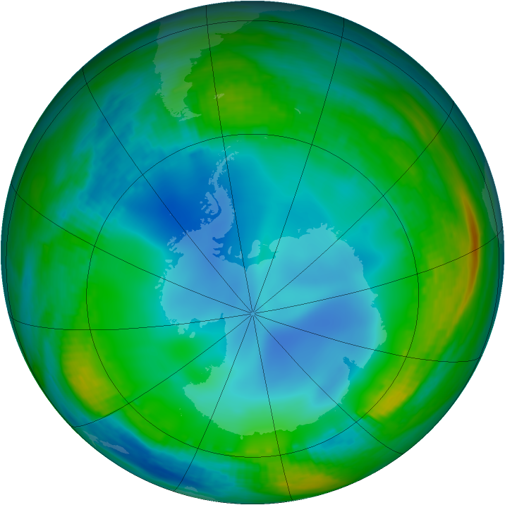 Antarctic ozone map for 07 July 1988